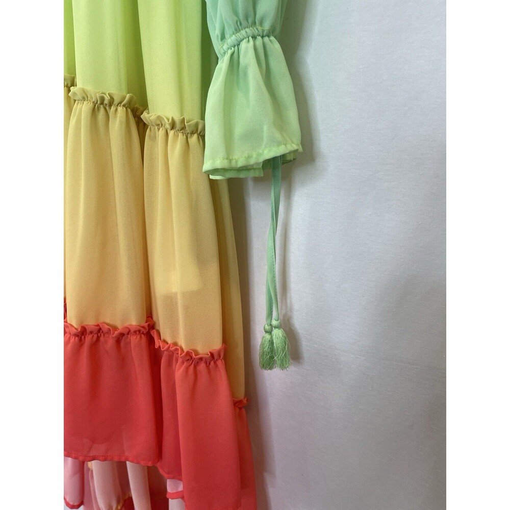 Rainbow Beach Women Size S Hi Lo Maxi Dress Bohemian Champagne & Strawberry Boho - Picture 5 of 14